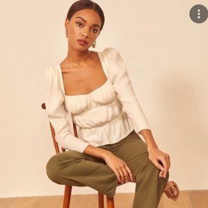 Reformation Plath Top Square Ivory Blouse Tie Back